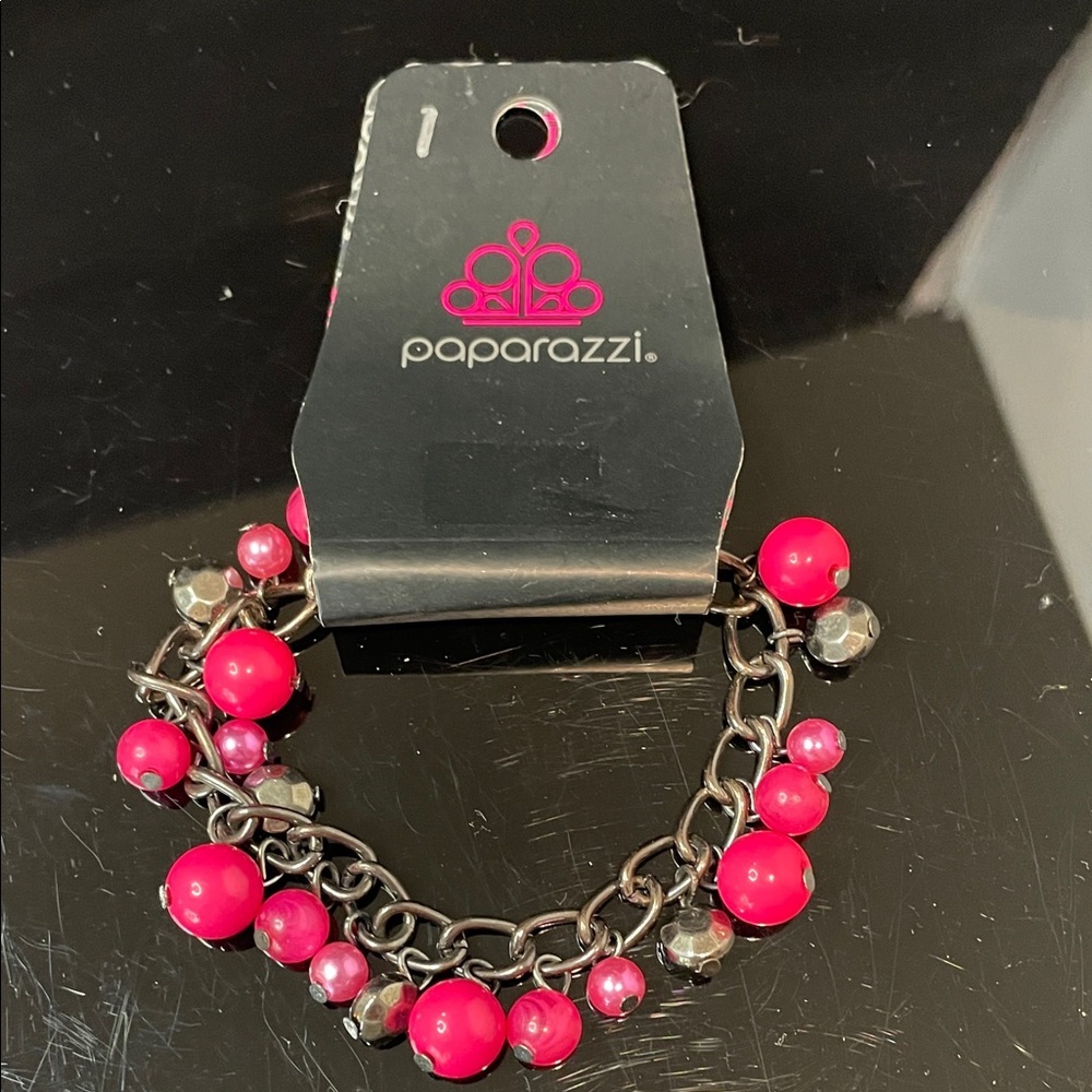 Paparazzi Vibrant Pink and Silver Beaded Bracelet